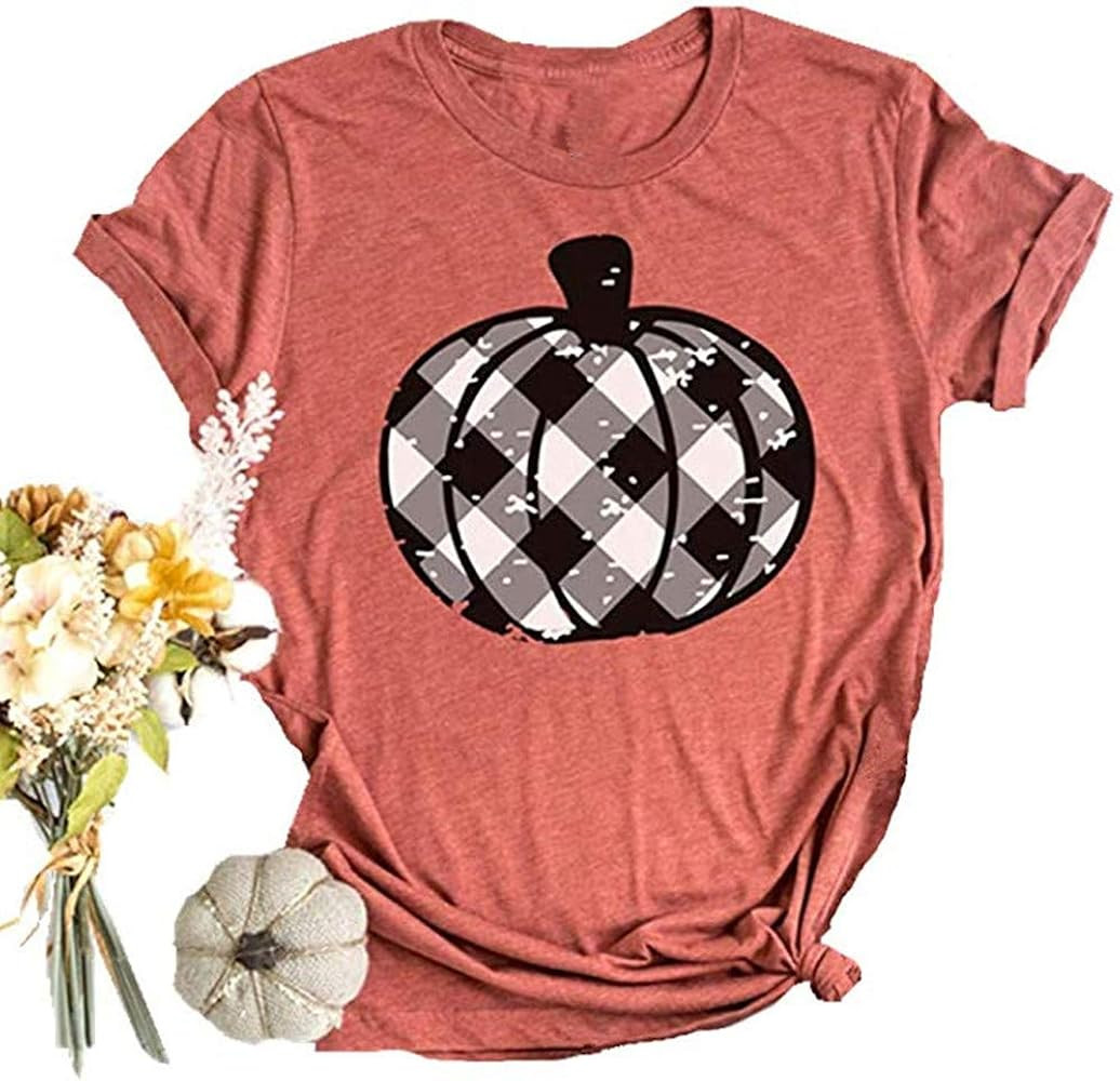Halloween Thanksgiving T-Shirts Women Funny Leopard Pumpkin Graphic Tees Short Sleeve Fall Tops | Amazon (US)