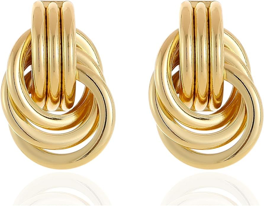 Chunky Gold Plated Earrings for Women Irregular Geometric Trendy Drop Earrings for Women | Amazon (US)