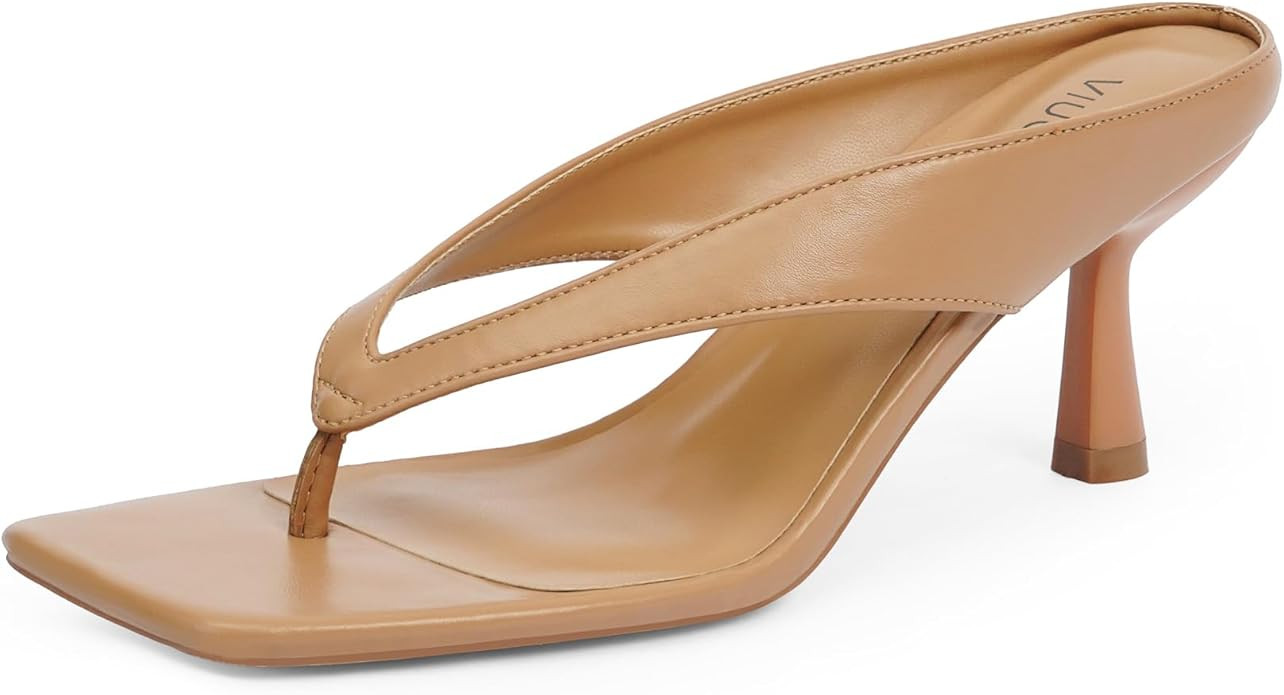 Women’s Kitten Heels Flip Flops Slip On Open Toe Low Heels Thong Square Slide Summer Fashion Pa... | Amazon (US)