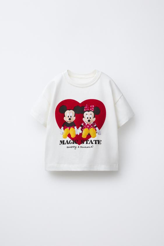 MICKEY AND MINNIE MOUSE © DISNEY FLOCKED TEXT PRINT T-SHIRT | Zara US