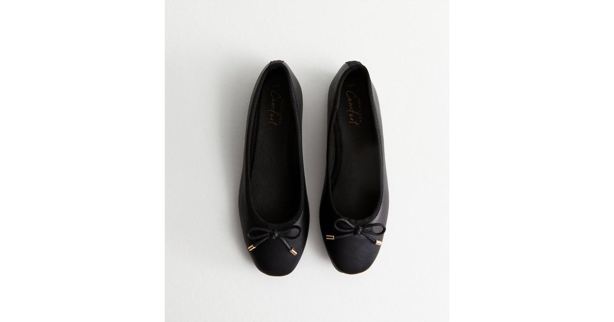Black Leather-Look Bow Ballet Pumps | New Look | New Look (UK)