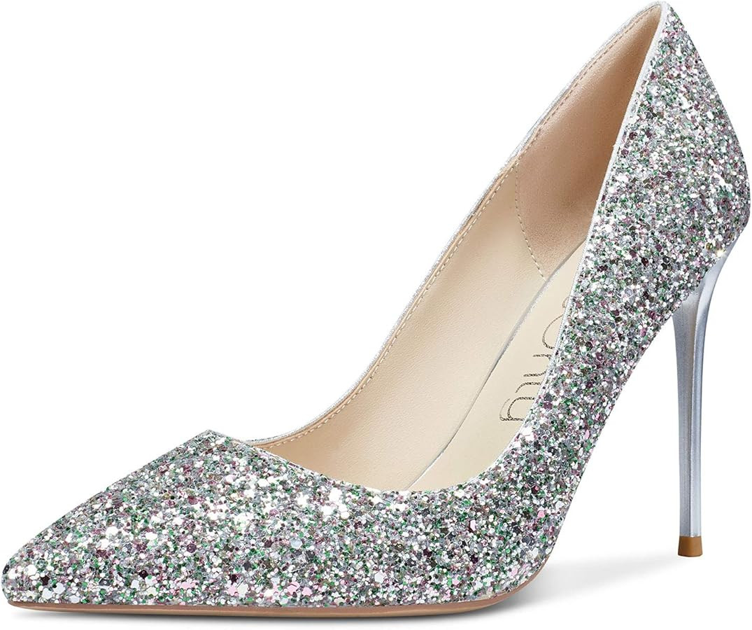 NobleOnly Women's Comfortable Leather High Heels Pumps Pointed Toe Slip-on Pumps Office Classic S... | Amazon (US)