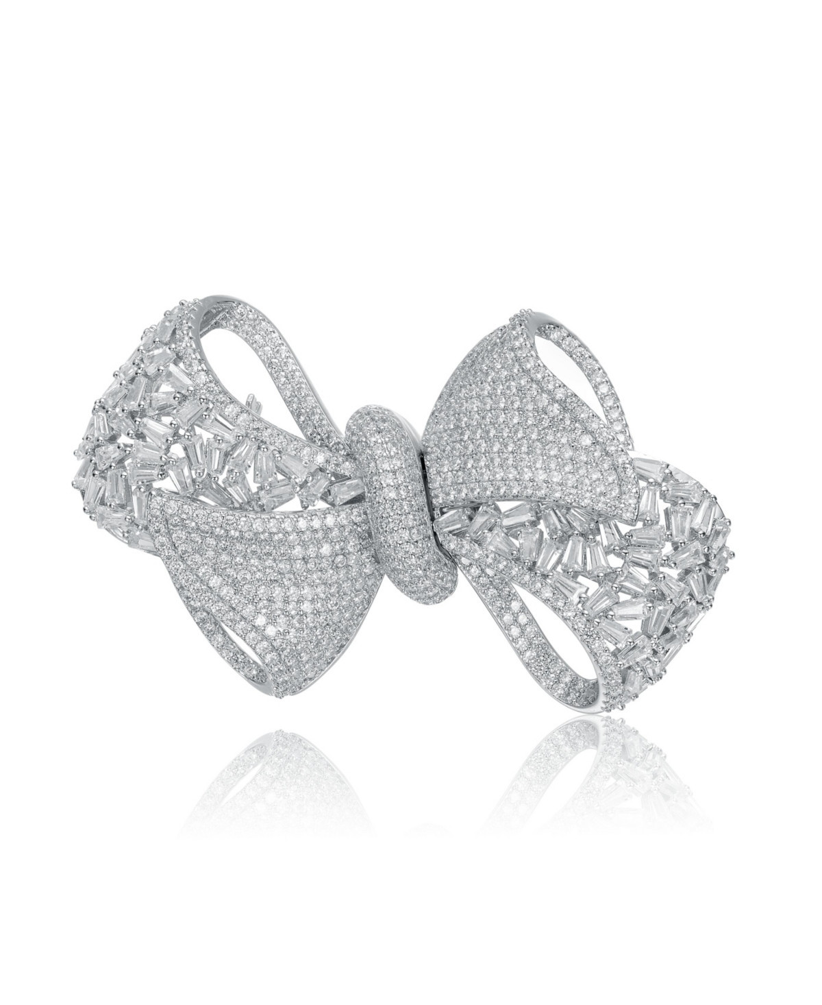 White Gold Plated Cubic Zirconia Ribbon Bow-Tie Brooch/Pin - Silver | Macy's