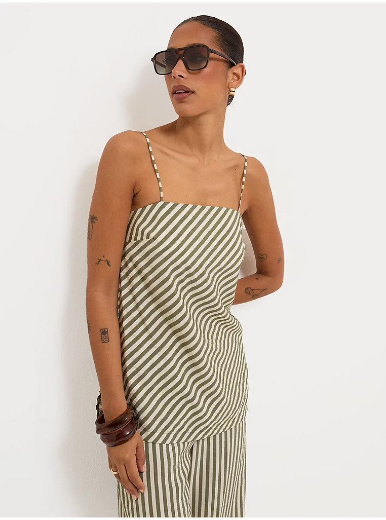 Sage Green Striped Co-ord Cami | George
