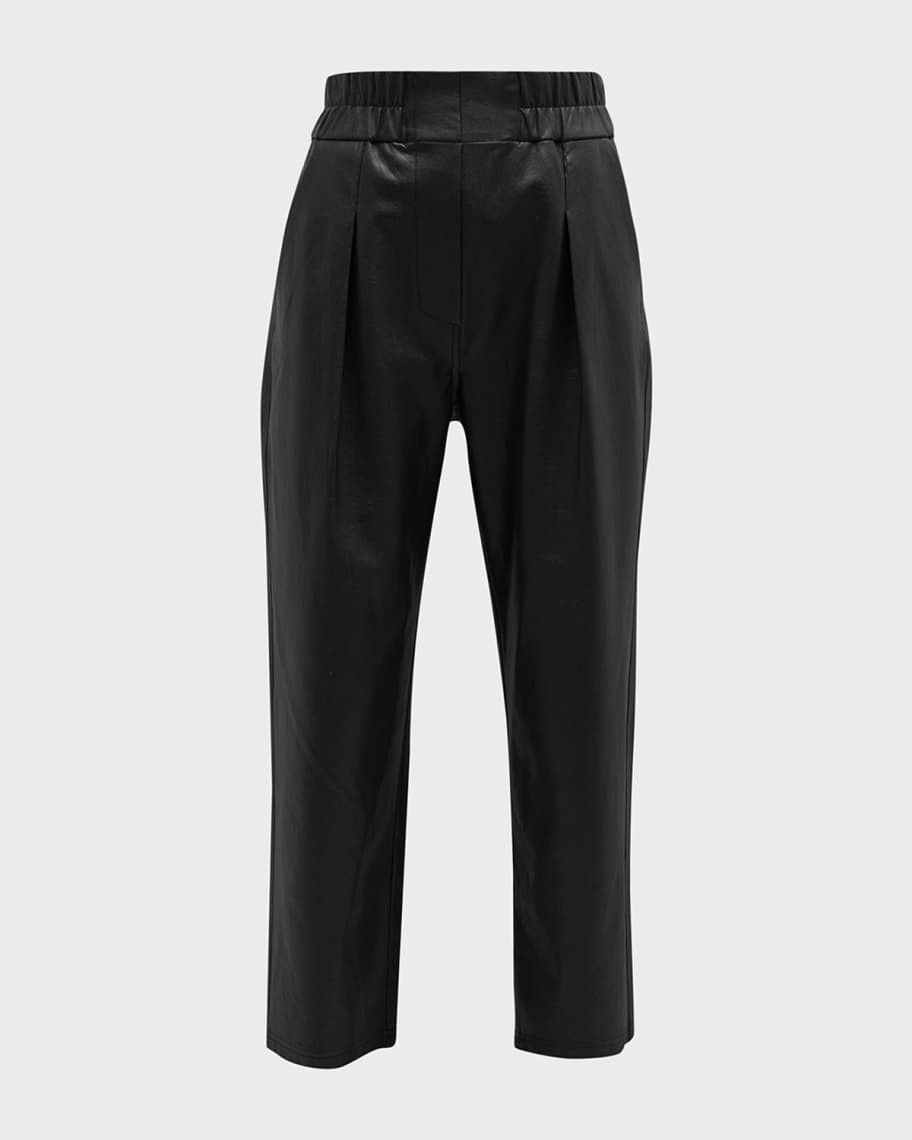 Fiera Pleated Cropped Vegan Leather Pants | Neiman Marcus