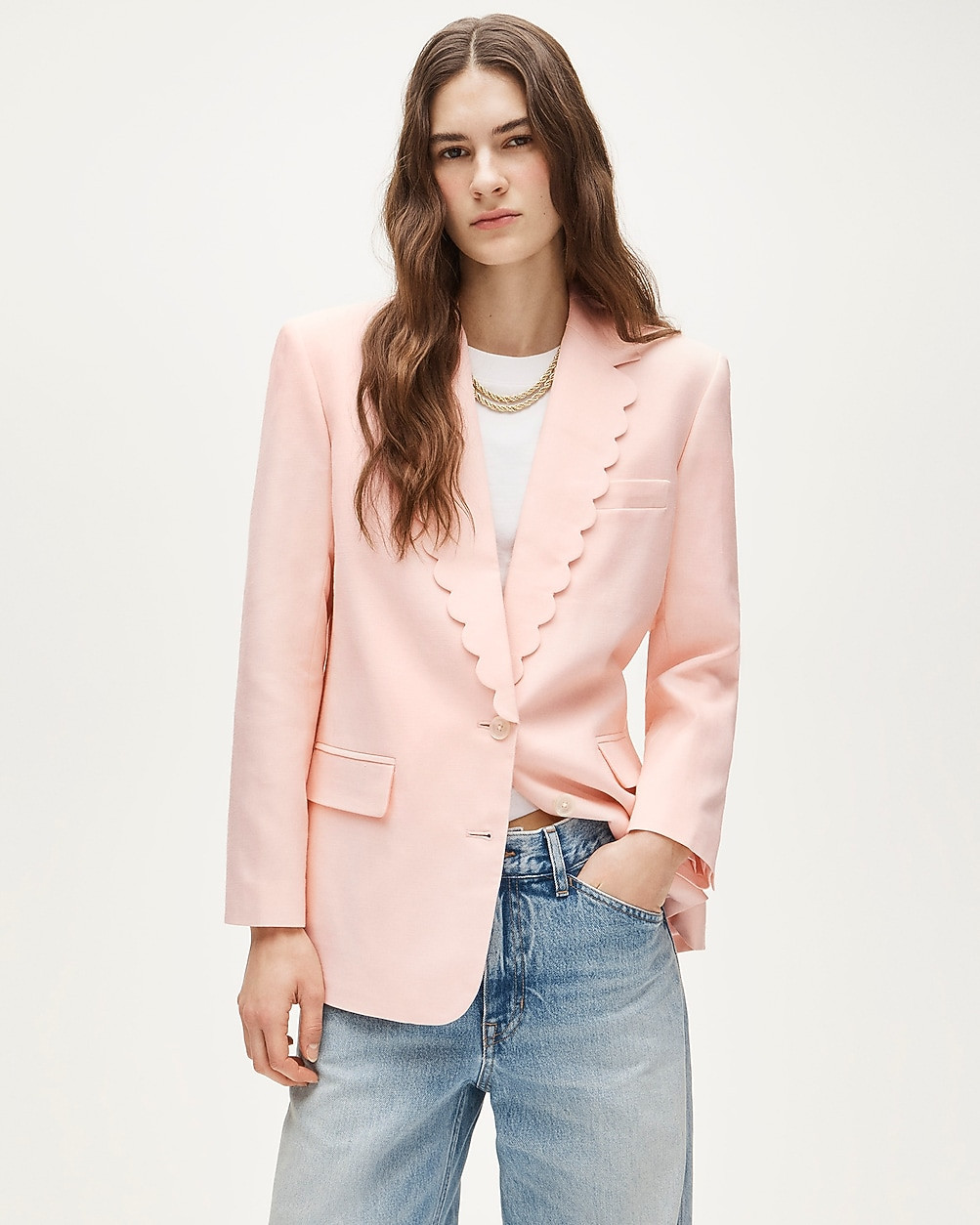Gamine scallop-trim blazer in Gramercy linen blend | J. Crew US