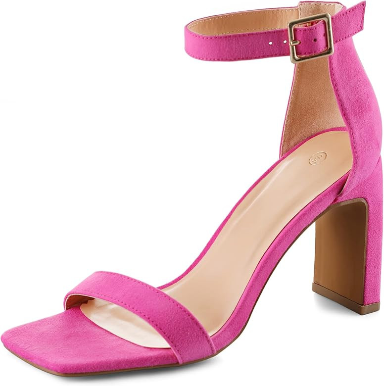 mysoft Women's Chunky Block High Heels Square Open Toe Ankle Strap Dress Wedding Prom Pump Sandals | Amazon (US)