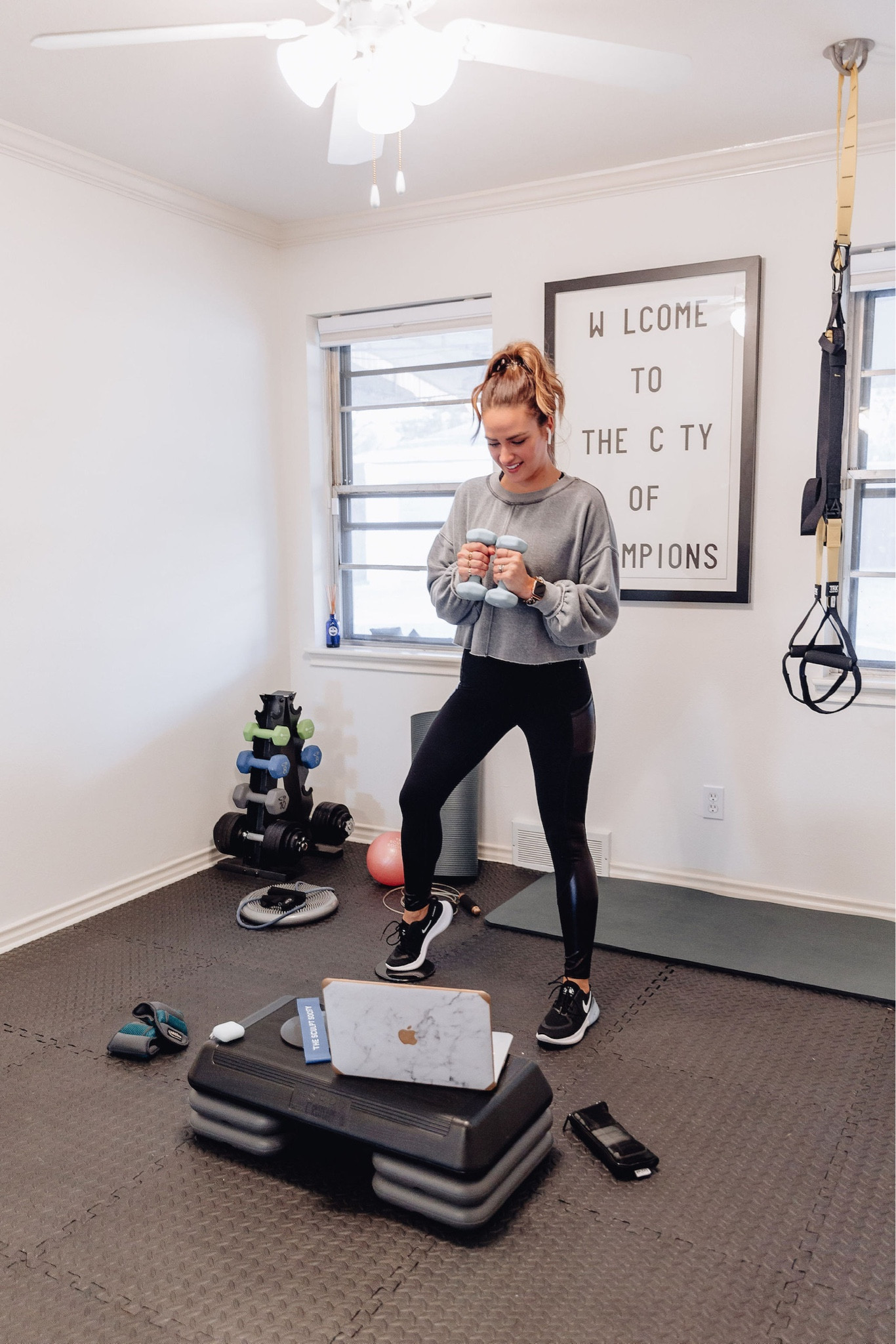 Home gym // At home gym, gym, garage, gym equipment, weights, weight lifting, fitness, gym setup, gym essentials, work out, home workout program, sporting goods, sport equipment, dumbbell set, yoga mat, suspension bands, ankle weights, weight rack, jump rope, exercise ball, cardio, strength training, full body workout, ab roller, wall hanging decor, workout motivation

#LTKhome