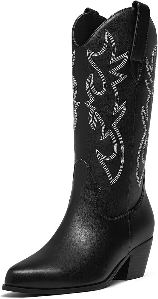KEEISEA Women's Mid Claf Cowboy Boots Metallic Cowboy boots for Women Sparkle Cowgirl Booties Mid... | Amazon (US)