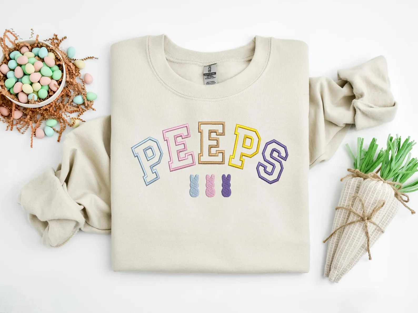 Embroidered Easter Bunny Peeps Sweatshirt, Happy Easter Embroidered Shirt, Cute Easter Gift, Bunn... | Etsy (US)