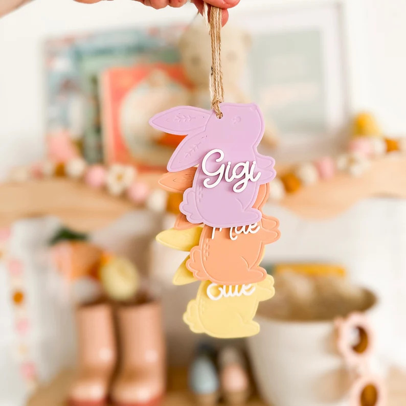 Acrylic Bunny Tag Easter Basket Tags Bunny Tags Name Tags Easter Basket Custom Name Tags Easter D... | Etsy (US)