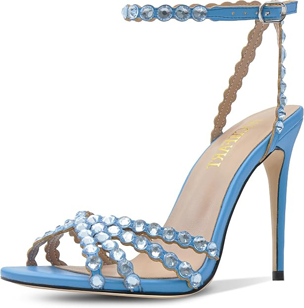 HOCHFART Women's Rhinestone Stiletto High Heels Buckle Strappy Heeled Sandals Round Toe Sexy Dres... | Amazon (US)
