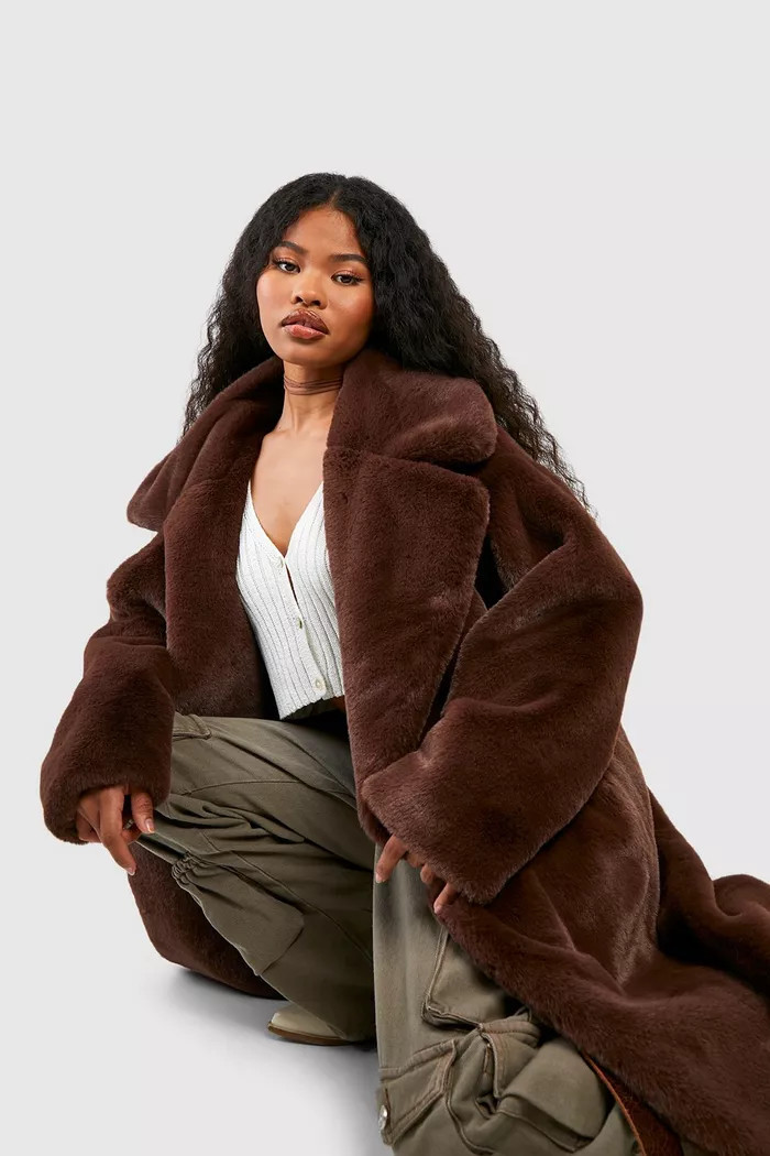 Double Breasted Faux Fur Coat | boohoo (US & Canada)
