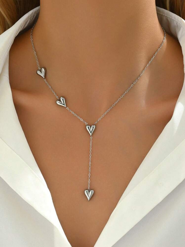 LIEBEIRIS 1pc Minimalist 18k Gold Plated 3D Heart Shape Stainless Steel Necklace Valentines | SHEIN