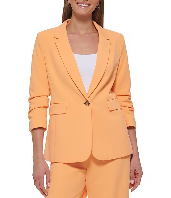 Scuba Crepe Notch Lapel 3/4 Sleeve Button Front Blazer | Dillard's