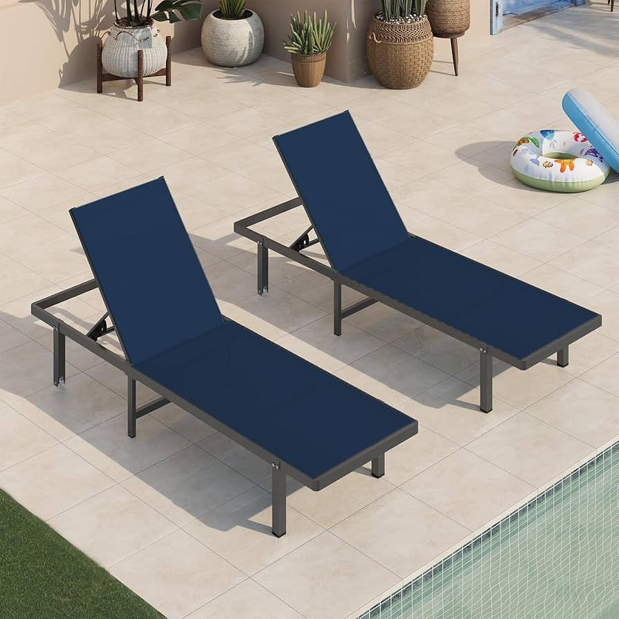Aluminum Outdoor Lounge Chairs Set of 2, Pool Lounge Chairs with Wheels and 5-Position Recliner -... | Amazon (US)