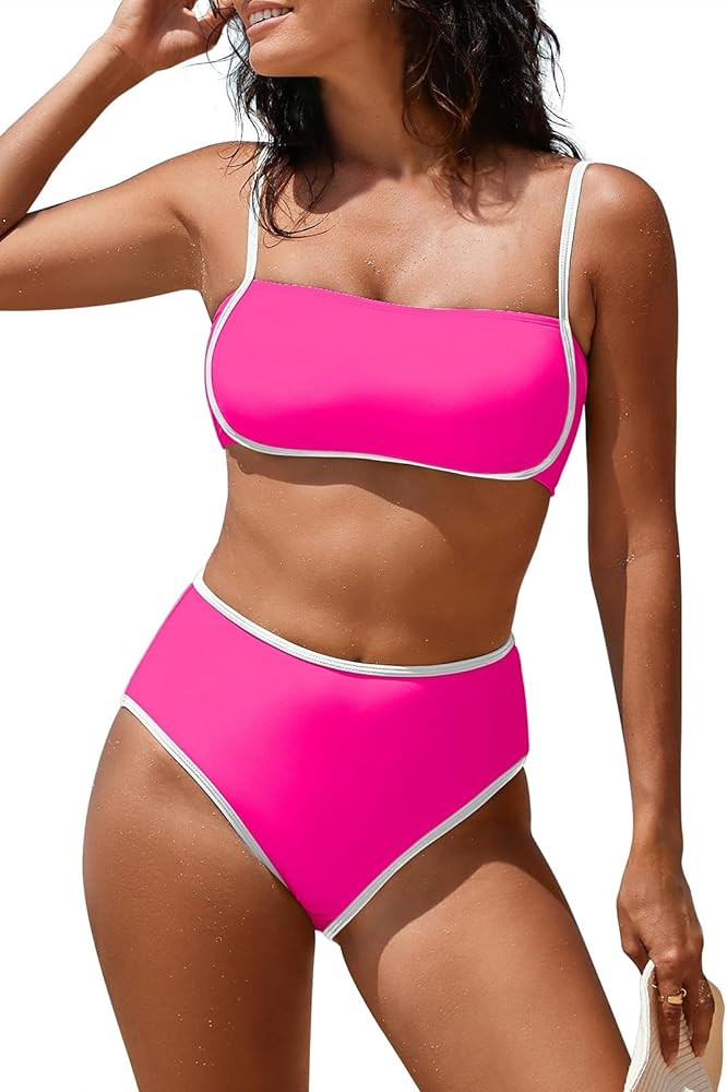 Pink Queen 2025 Women's High Waisted Bikini Sets Two Piece Swimsuit Color Block High Cut Bathing ... | Amazon (US)