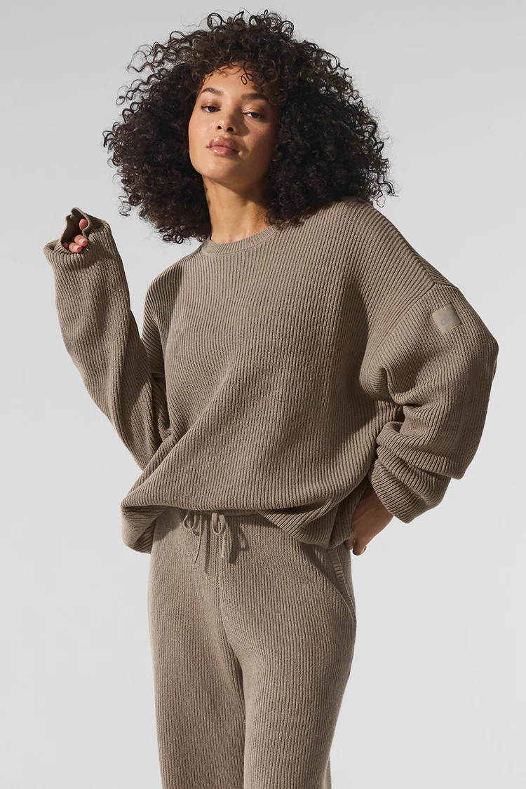 Domain Rib Knit Crew Sweater - Gravel | Alo Yoga
