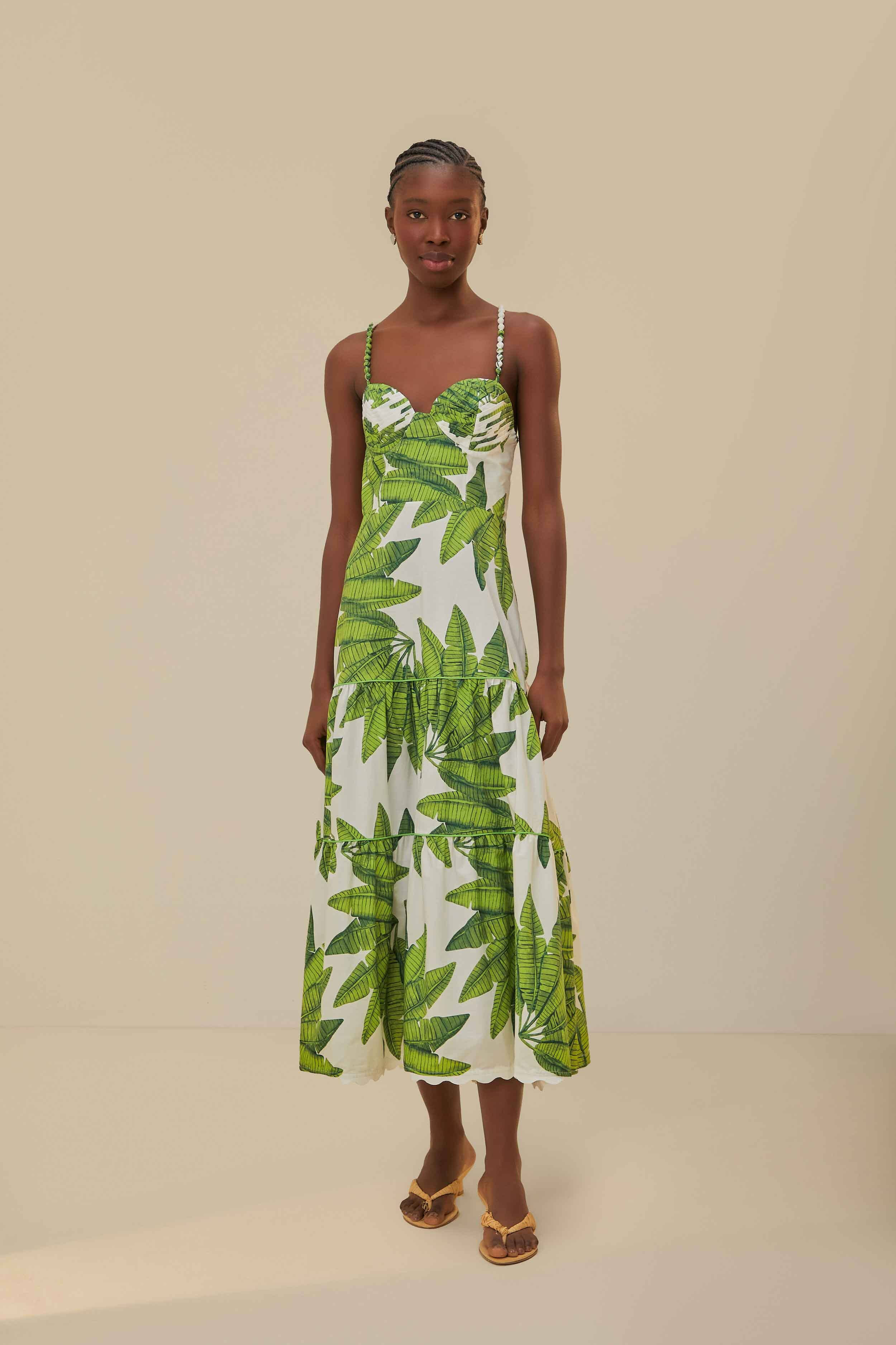 Off-White Palm Fan Midi Dress | FarmRio (US)