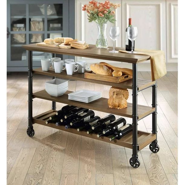 Whalen Santa Fe Industrial Style Kitchen Cart with large open shelves and an optional wine rack -... | Walmart (US)