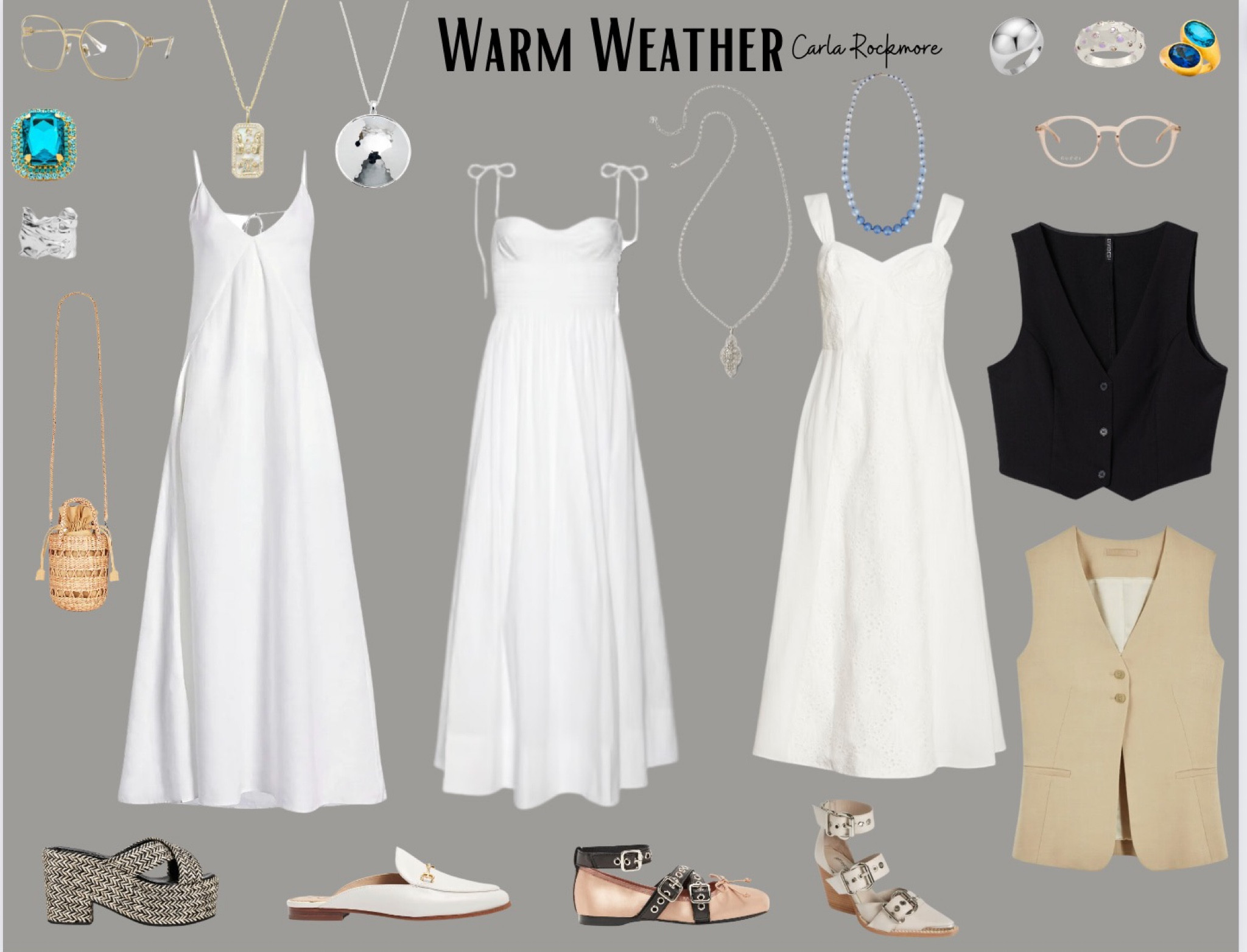 Summer is HOT in Dallas. It has perplexed me and vexed me for 12 years now. I think good style is all about layering and playing with different proportions. How do you do that when everything you put on feels like a life preserver in a microwave? Summer is when I lean into accessories and accoutrements in a big way. Think jewelry, belts, hats, vests, bags and fun shoes. Anything to add interest and excitement to simple, cool and lightweight clothing 🤍

Dress: Another Tomorrow
Silver Jewelry: Elsa Peretti for Tiffany & Co.
Ring: Sevan Bicakci Jewellery
Vest: Serena Bute London
Glasses: Givenchy

#LTKSeasonal #LTKstyletip #LTKFind