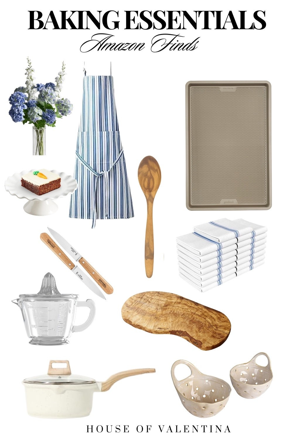 You guys… I don’t know about you, but spring always makes me want to get back into the kitchen and start baking again. There’s something about the season — fresh flowers on the counter, sunshine pouring through the windows, and the smell of something sweet in the oven — that just feels like home. And the best part is every one of these baking essentials is from Amazon.
I love mixing beautiful pieces with practical tools that make baking feel effortless. A classic striped apron, a sturdy baking sheet, and the prettiest wooden spoon instantly make the process more enjoyable. Add in crisp kitchen towels, a vintage-inspired glass juicer, and an olive wood board for serving, and suddenly baking feels just a little more special.
The neutral saucepan and ceramic berry baskets are perfect for prepping fresh spring fruit, whether you’re making cakes, breads, or Easter treats for family and friends.
Simple, beautiful tools that make baking feel like a joy again.

#LTKmomlife #LTKSeasonal #LTKHome