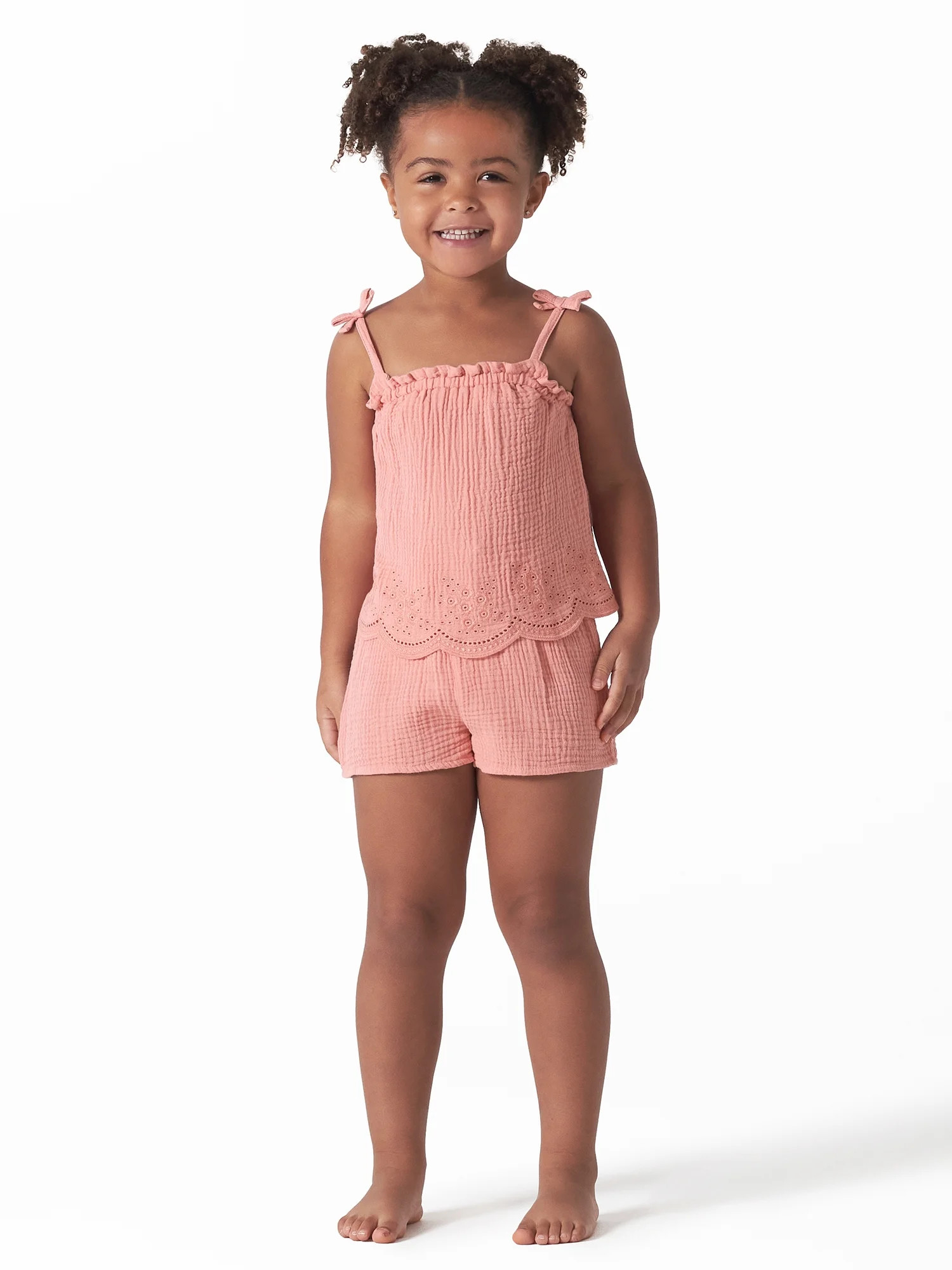 Modern Moments by Gerber Toddler Girl Eyelet Trim Gauze Top and Shorts Set, 2-Piece, Sizes 12M-5T | Walmart (US)