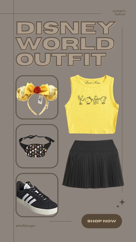  Beauty and the Beast Disney World inspired outfit for women

Be Our Guest crop top tank top
Pleated tennis skirt skort
Bell Disney mouse ears
Beauty and the Beast characters Fanny pack
Adidas sneakers

#LTKShoeCrush #LTKTravel #LTKFamily