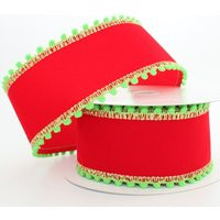 10 Yards Red Velvet Gold Stitch Lime Chenille Wire Edge Ribbon - For Wreaths, Christmas Ribbon | Etsy (US)