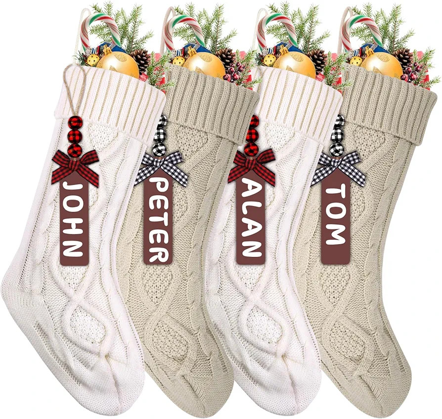 Amazon.com: XIMISHOP 4PCS Christmas Stockings, 18inch Large Personalized Cable Knitted Xmas Hangi... | Amazon (US)
