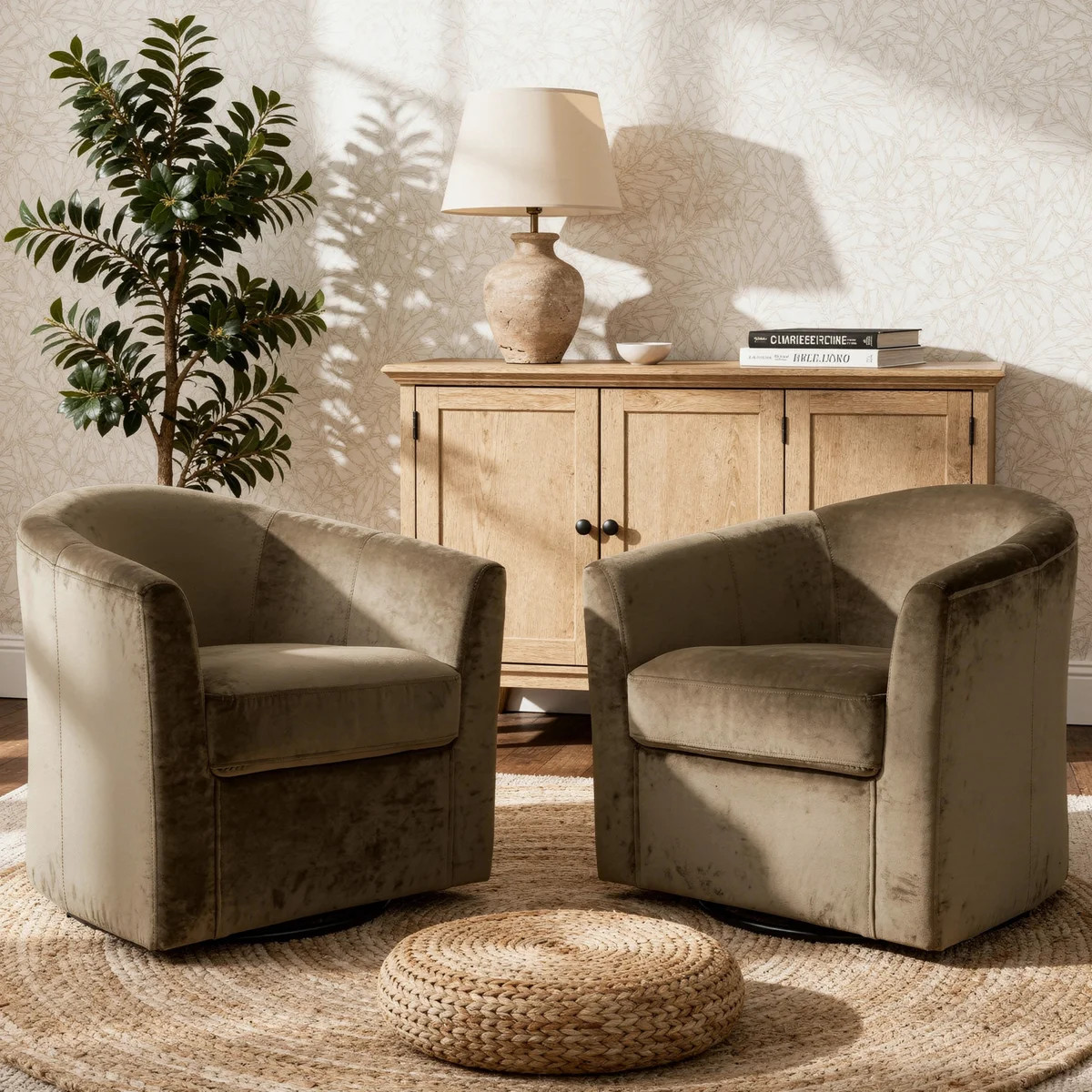 Upholstered Velvet Swivel Barrel Accent Chair with Curved Back (Set of 2) | Wayfair North America