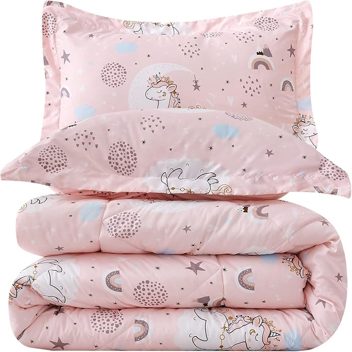 JSD Pink Unicorn Comforter Set Twin Size 2 Piece Microfiber | Amazon (US)