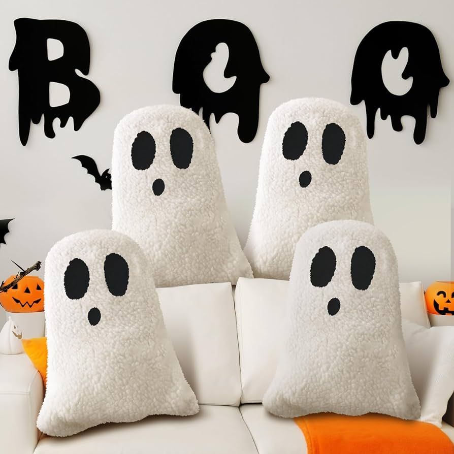 Kigley 4 Pcs Halloween Throw Pillows Decorative Spooky Pillows for Sofa Bed Couch Stuffed Hallowe... | Amazon (US)
