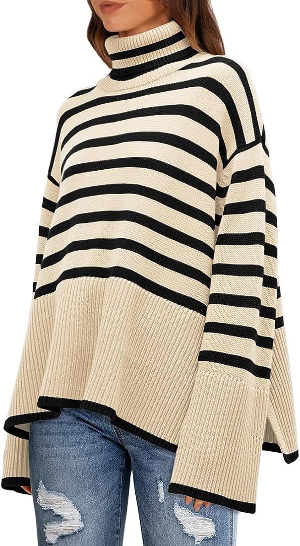 LILLUSORY Women's Fall 2023 Oversized Turtleneck Trendy Sweaters Ribbed Knit Pullover Sweater Top... | Amazon (US)