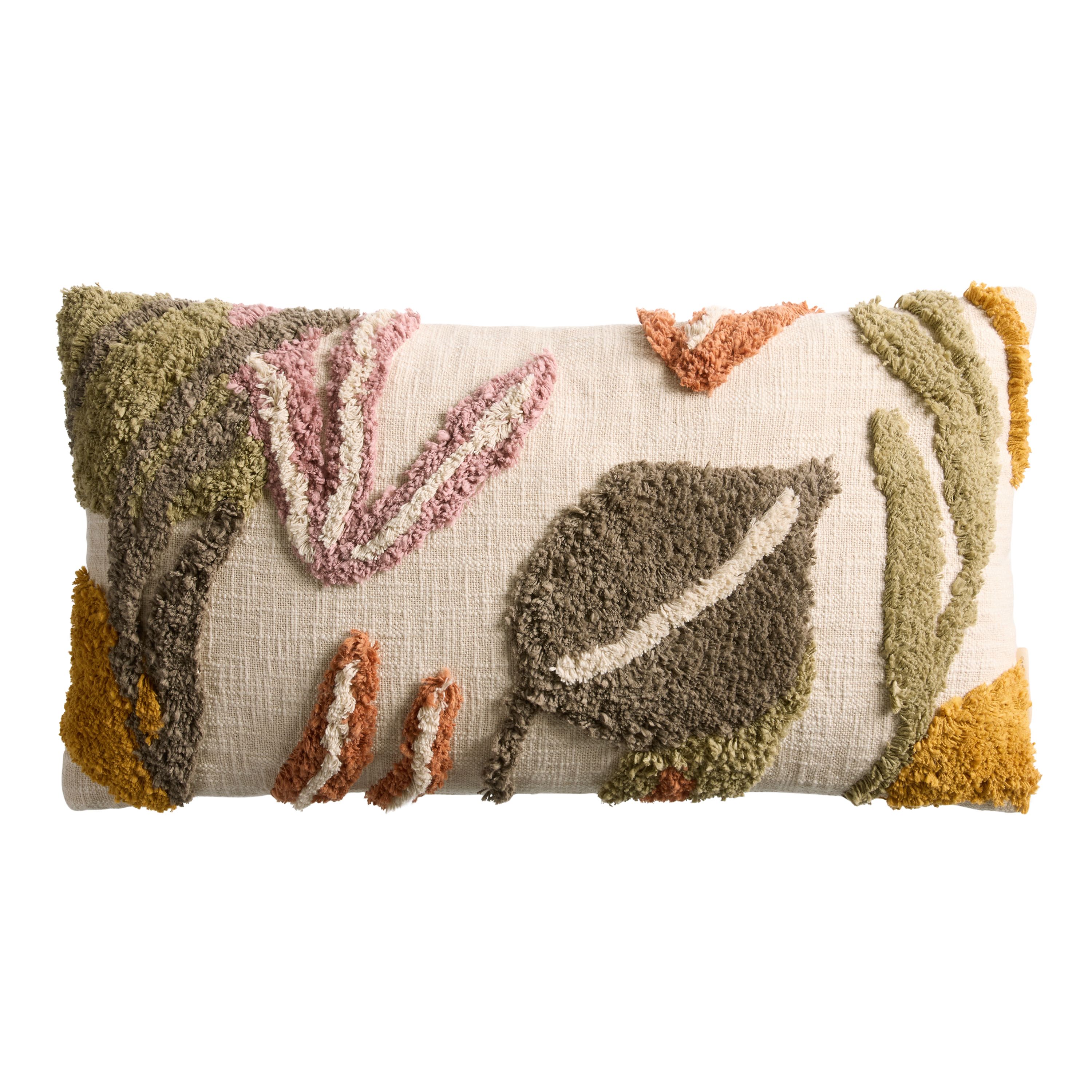 Multicolor Tufted Abstract Leaves Lumbar Pillow | World Market