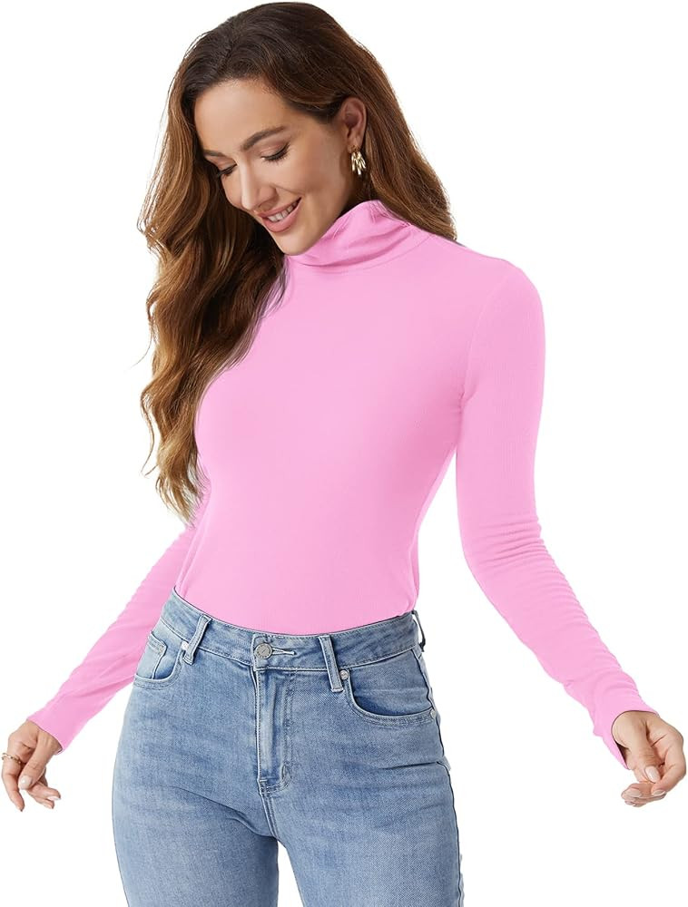 Zengjo Womens Turtleneck Long Sleeve Tops Ribbed Thermal Shirts Soft Base Layer | Amazon (US)