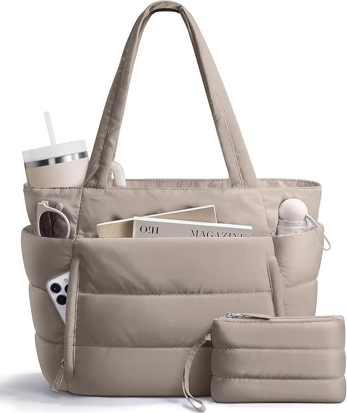 Puffer Tote Bag for Women, Lightweight Puffy Work Handbag Teacher Nurse Quilted Shoulder Bag for ... | Amazon (US)