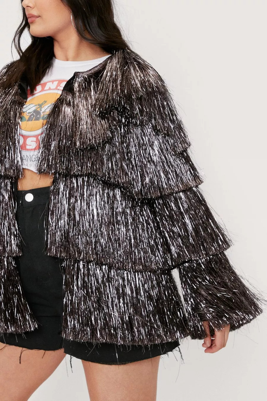 Plus Size Tinsel Fringe Detail Tiered Jacket | Nasty Gal (US)