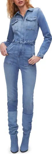 Good American Fit For Success Long Sleeve Denim Jumpsuit | Nordstrom | Nordstrom