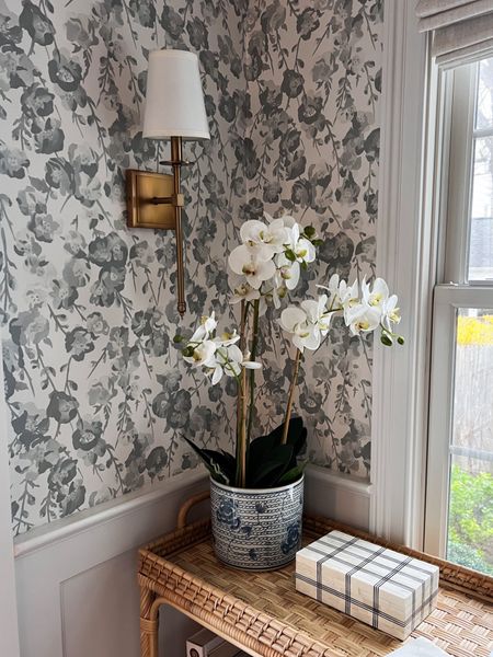 The best faux orchid, blue and white chinoiserie planter, brass sconce, floral wallpaper, Serena & Lily bar cart, woven bar cart 

#LTKhome #LTKSeasonal #LTKfindsunder100