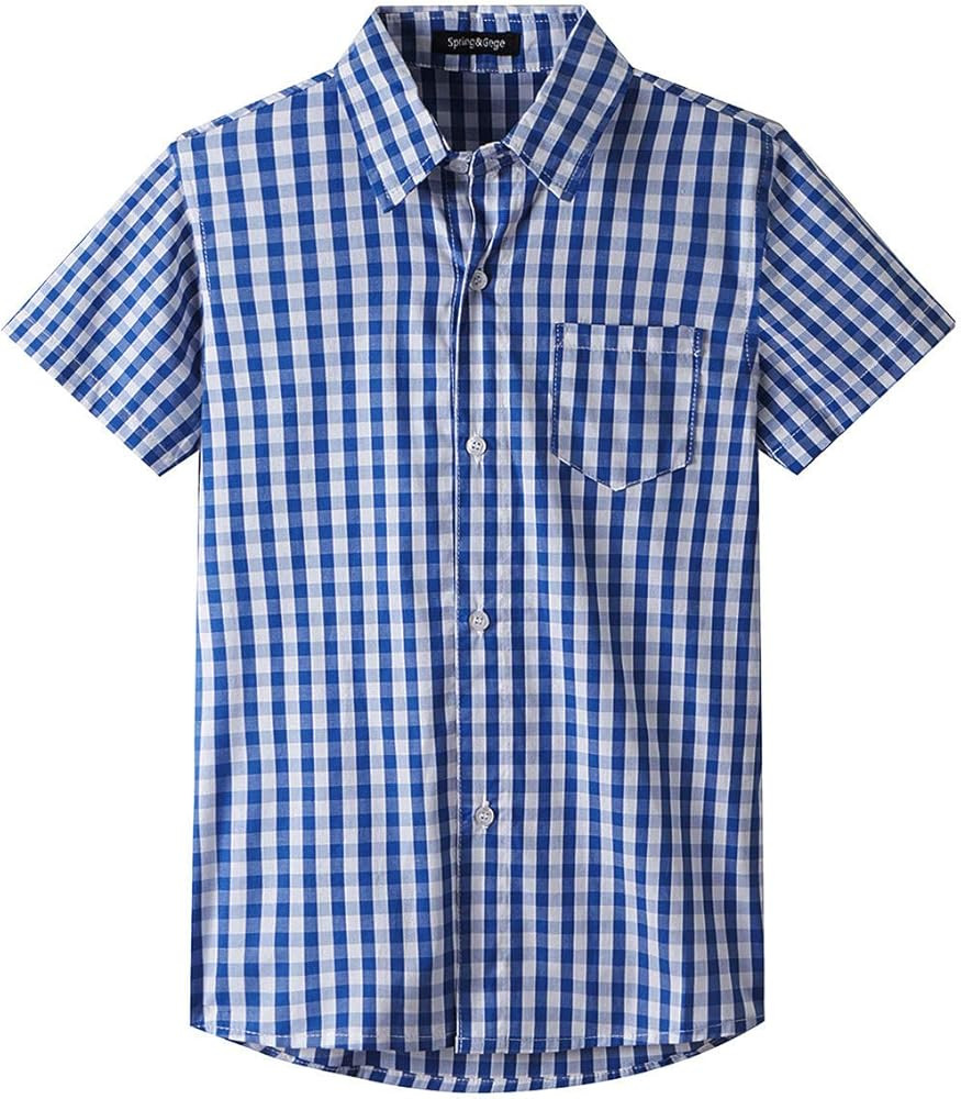 Spring&Gege Boys' Shrot Sleeve Plaid Poplin Button Down Shirt | Amazon (US)