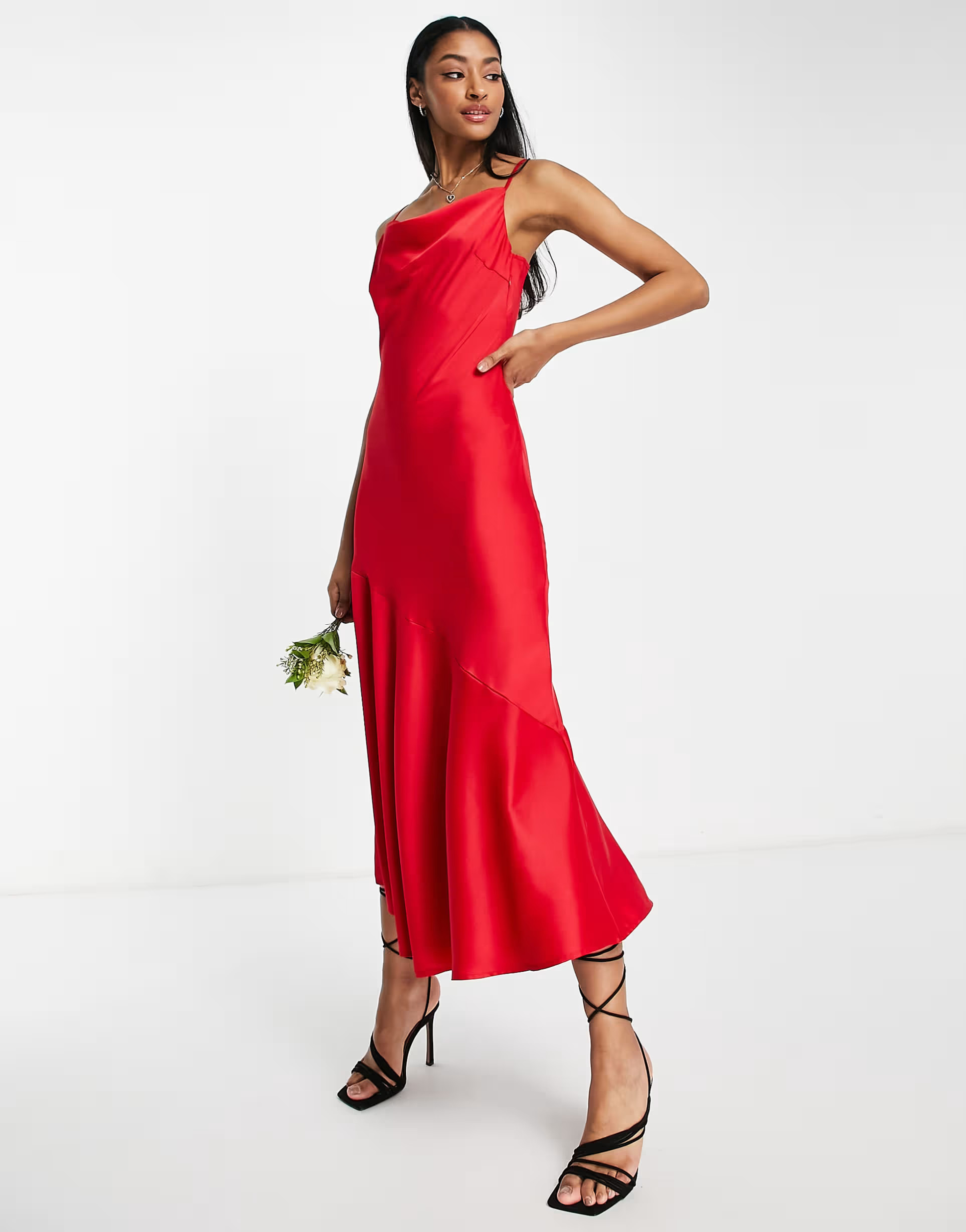 Y.A.S Bridesmaid cowl neck slip midi dress in red | ASOS (Global)