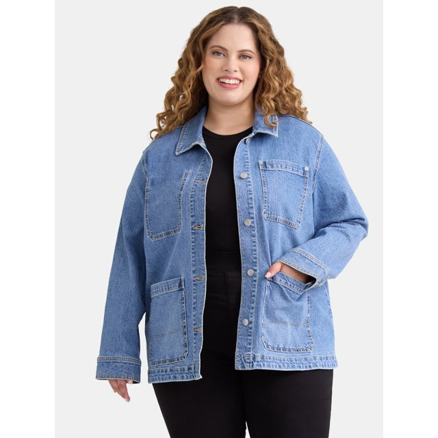 Time and Tru Women's and Women’s Plus Denim Chore Jacket, Sizes XS-4X | Walmart (US)