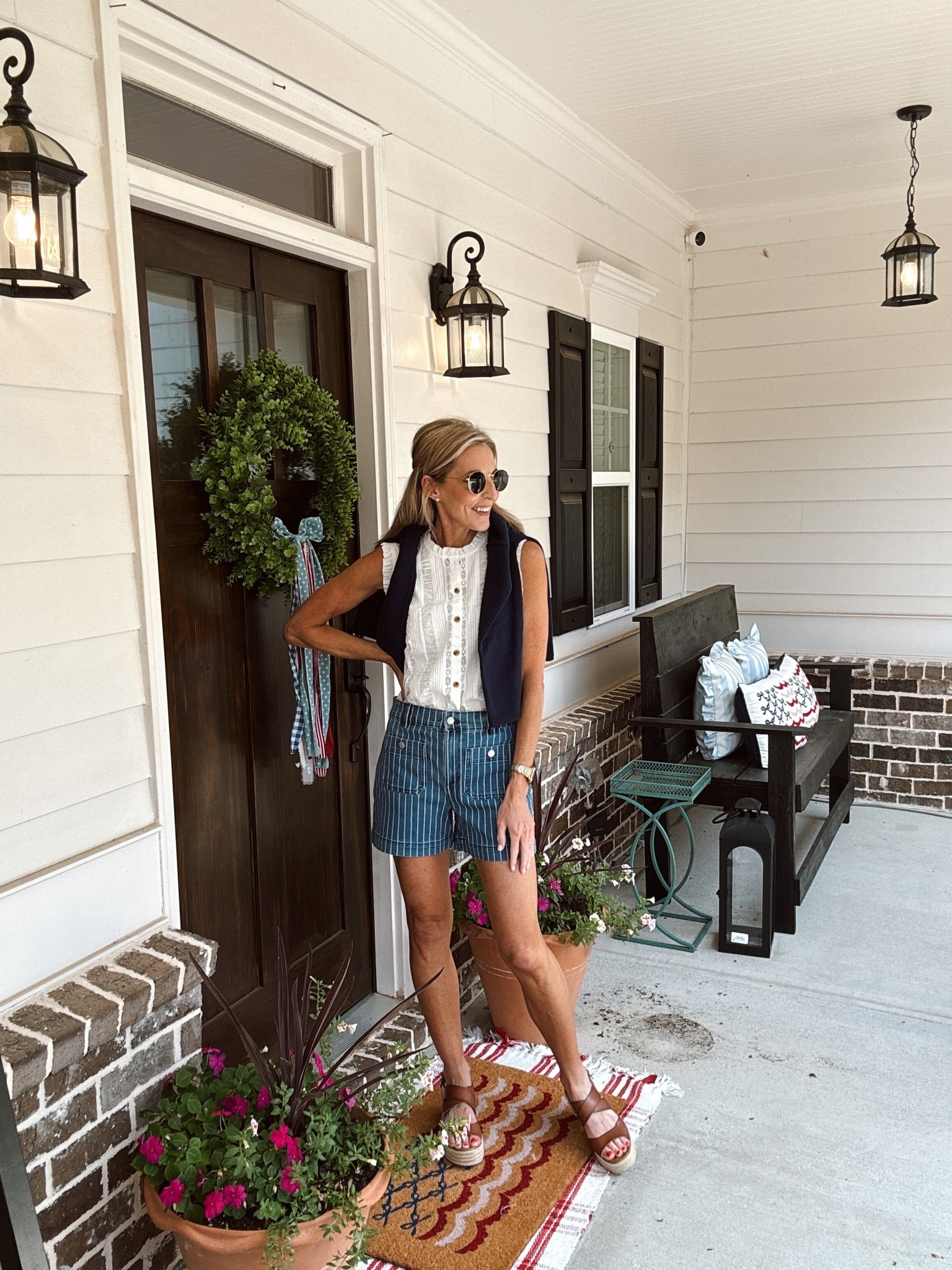 These curvy Palmer denim shorts with a red stripe or only $32 today 50% off the original price. I am wearing a size 26.  @loft

#LTKootd #LTKgrwm #LTKmomlife