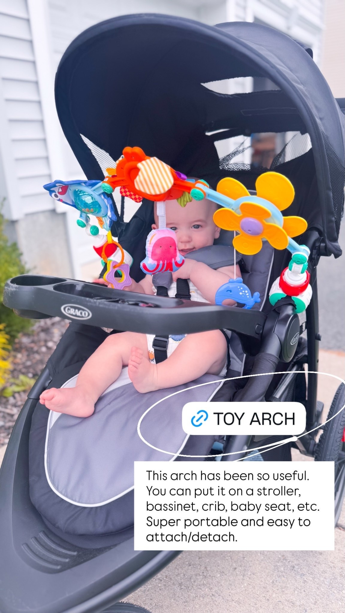 This arch has been so useful. You can put it on a stroller, bassinet, crib, baby seat, etc. Super portable and easy to attach/detach.

#LTKBaby #LTKmomlife #LTKBump