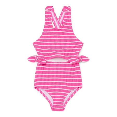 Wonder Nation Girls' Side Bow Cut Out One Piece Swimsuit, Sizes 4-18 | Walmart (US)