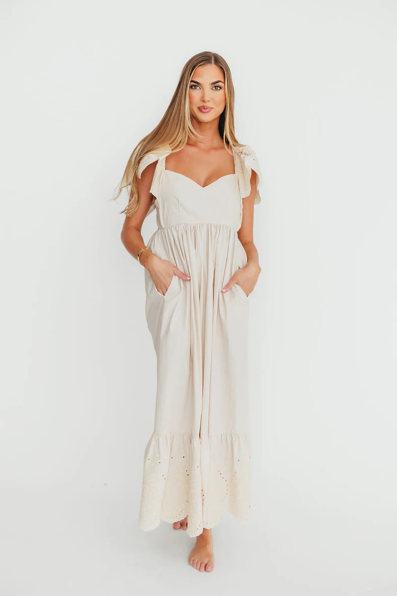 Brooklyn 100% Cotton Eyelet Detail Maxi Dress in Natural | Worth Collective