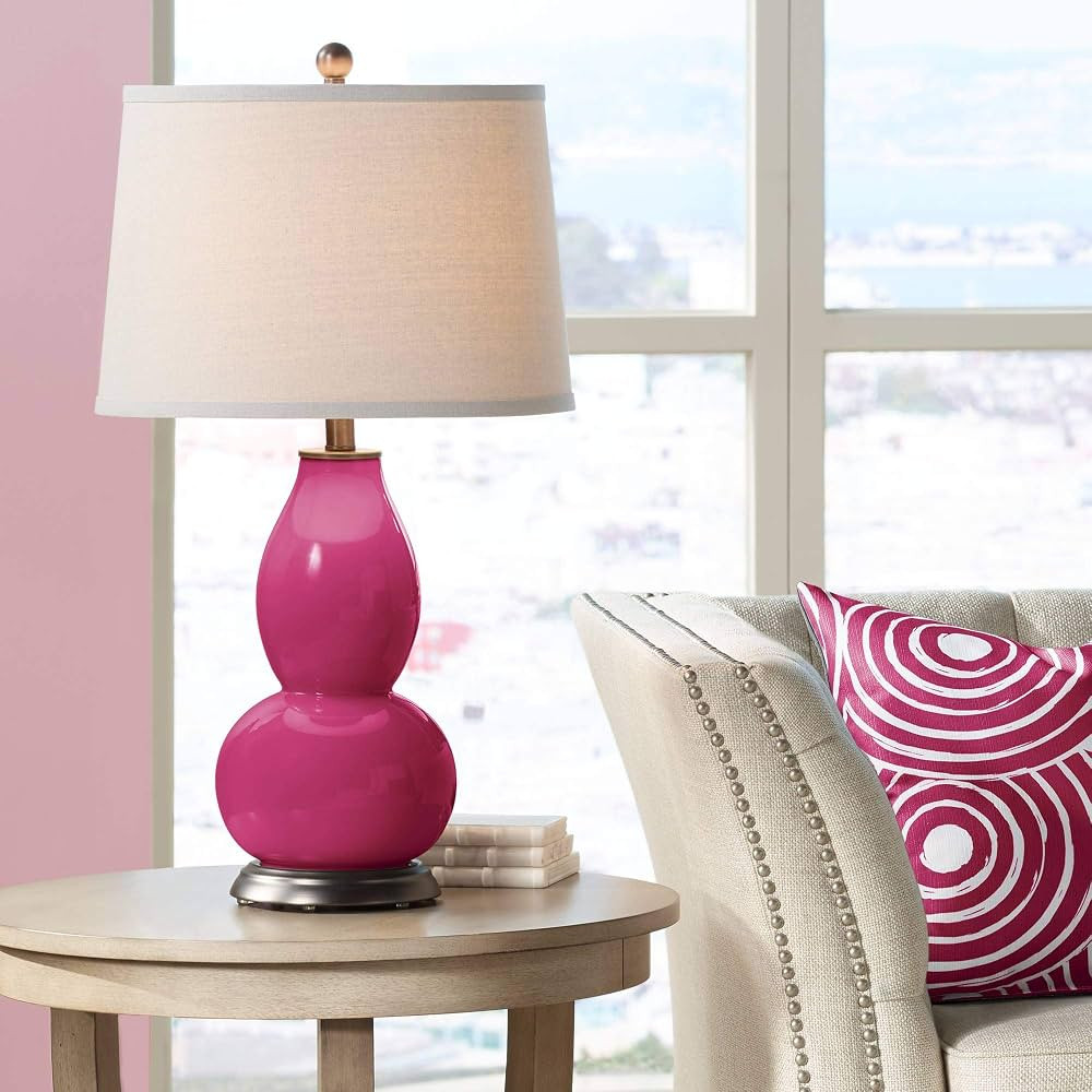 Color + Plus Modern Table Lamp 28 3/4" Tall Vivacious Pink Glass Double Gourd Off White Tapered D... | Amazon (US)