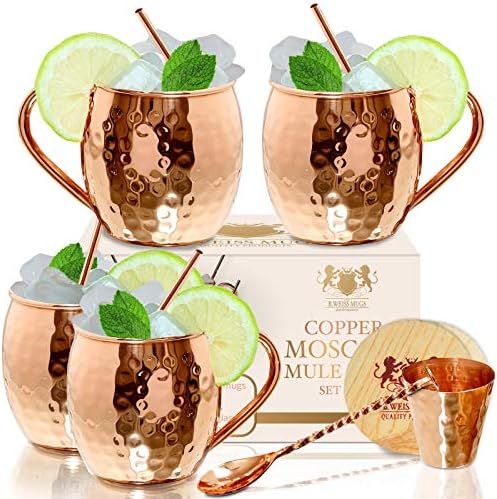 [Gift Set] 100% Pure Copper Moscow mule mugs, Set Of 4 copper cups for drinking Each Mug is HANDC... | Amazon (US)