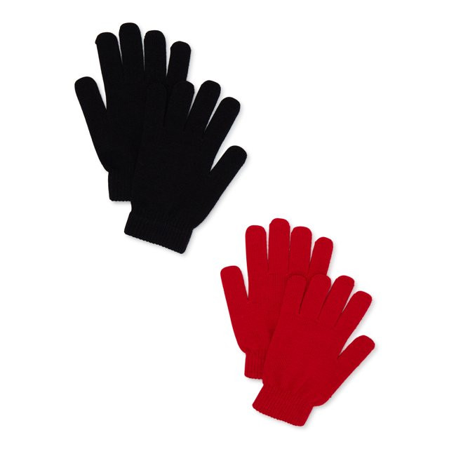 Time and Tru Women's Stretch Knit Winter Gloves 2-Pack, Brilliant Red | Walmart (US)